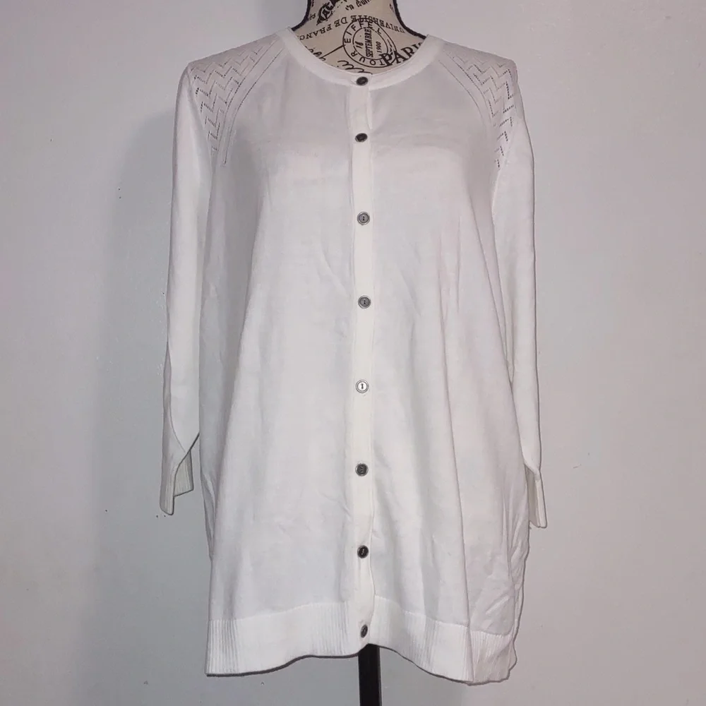 CJ Banks White Top Size 1X Button Down 3/4 Sleeve 100% Cotton